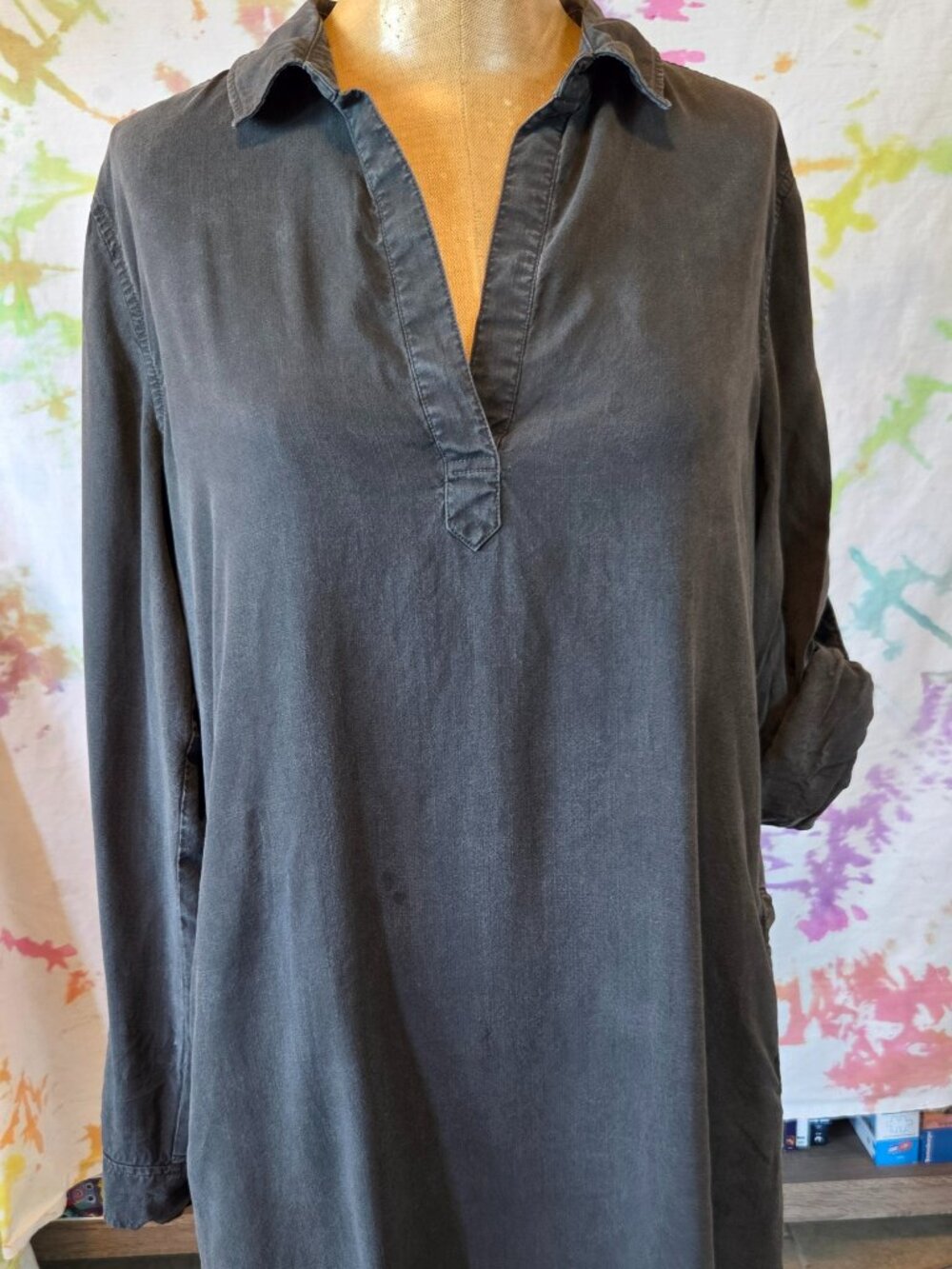 Anthropologie- Cloth & Stone Gray Henley Style Tencel Shift Mini Dress